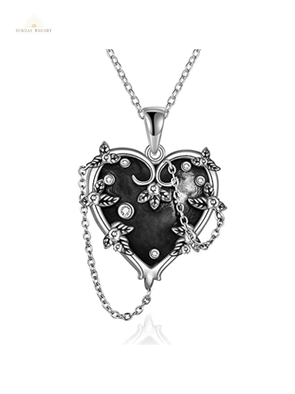 925 Sterling Silver Gothic Heart Pendant Necklace Witches Skull Jewelry for